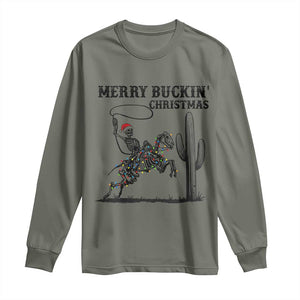 Merry Buckin Christmas Long Sleeve Shirt Funny Skeleton Santa Horse Rider TS12 Military Green Print Your Wear