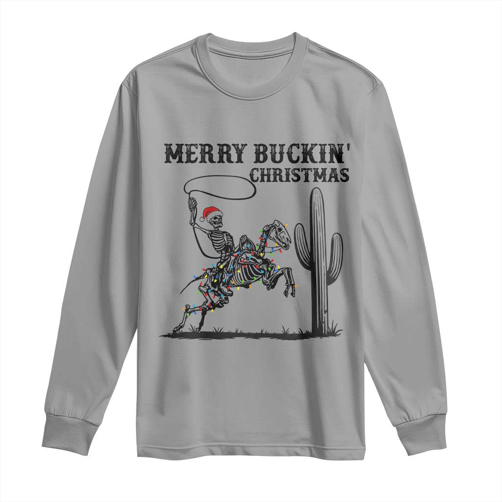 Merry Buckin Christmas Long Sleeve Shirt Funny Skeleton Santa Horse Rider TS12 Sport Gray Print Your Wear