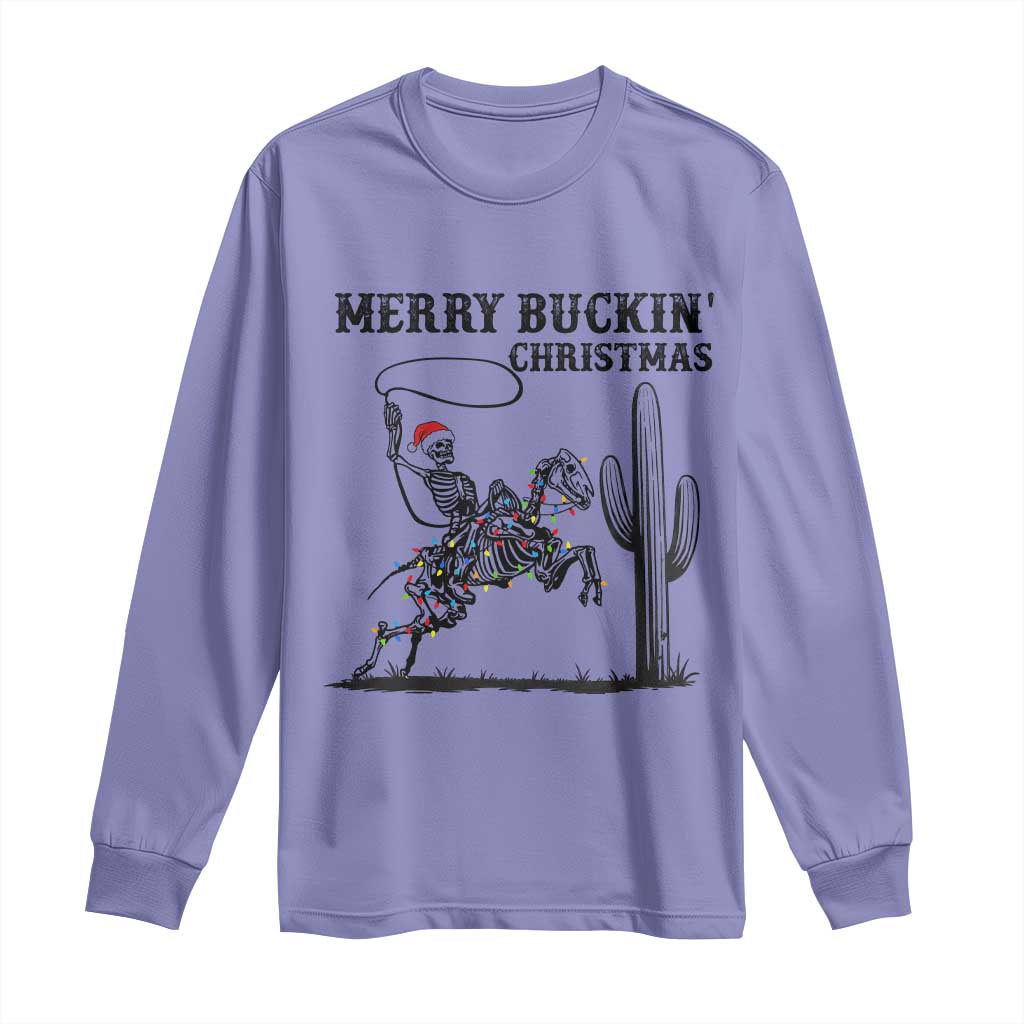 Merry Buckin Christmas Long Sleeve Shirt Funny Skeleton Santa Horse Rider TS12 Violet Print Your Wear