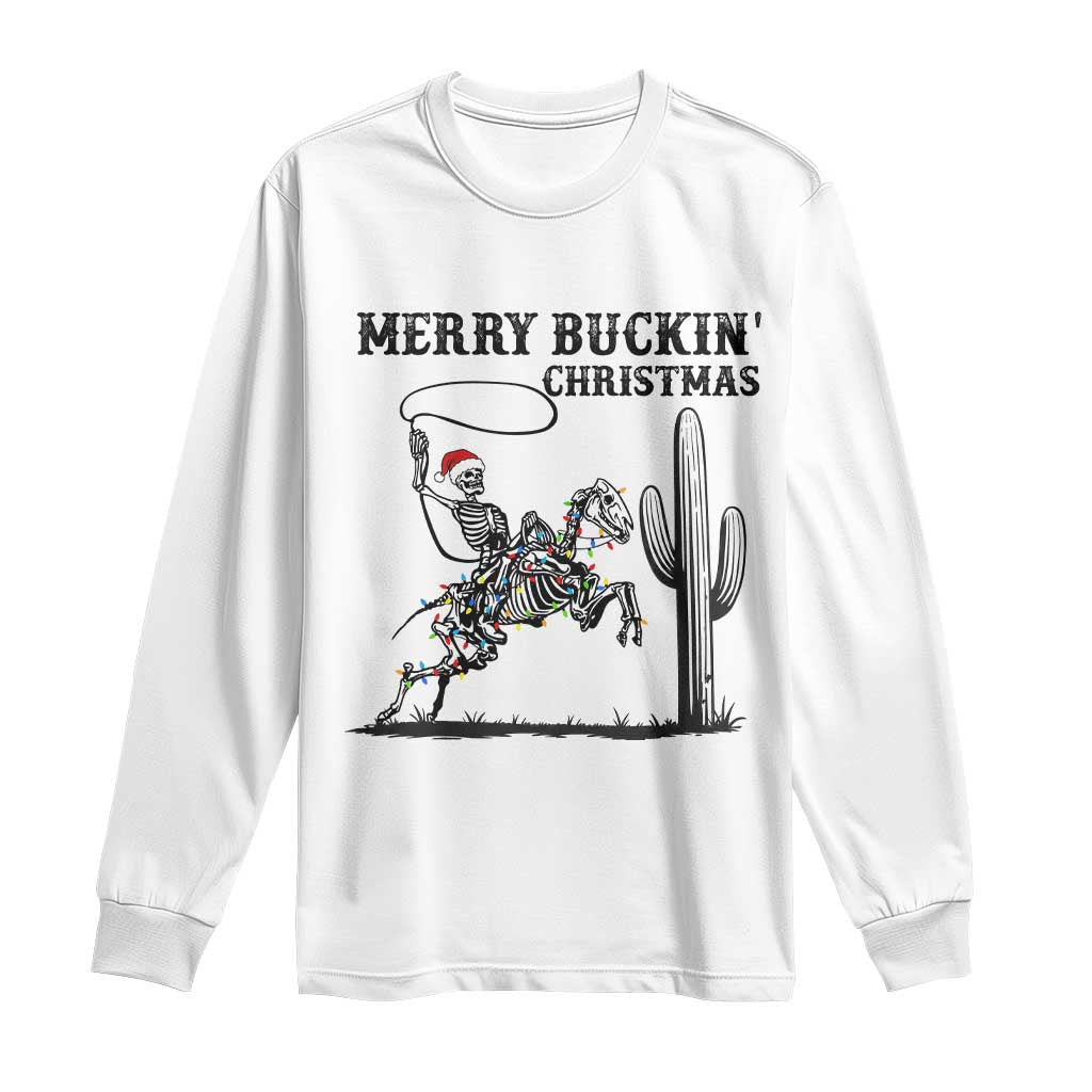 Merry Buckin Christmas Long Sleeve Shirt Funny Skeleton Santa Horse Rider TS12 White Print Your Wear