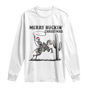 Merry Buckin Christmas Long Sleeve Shirt Funny Skeleton Santa Horse Rider TS12 White Print Your Wear