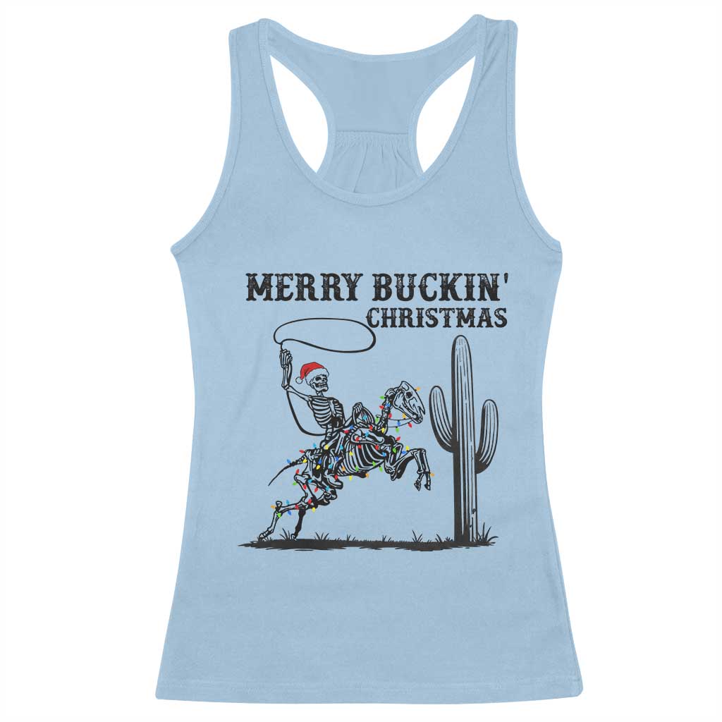 Merry Buckin Christmas Racerback Tank Top Funny Skeleton Santa Horse Rider TS12 Light Blue Print Your Wear