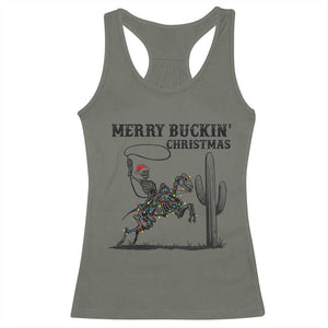 Merry Buckin Christmas Racerback Tank Top Funny Skeleton Santa Horse Rider TS12 Military Green Print Your Wear