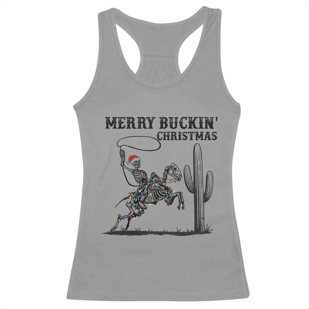 Merry Buckin Christmas Racerback Tank Top Funny Skeleton Santa Horse Rider TS12 Sport Gray Print Your Wear