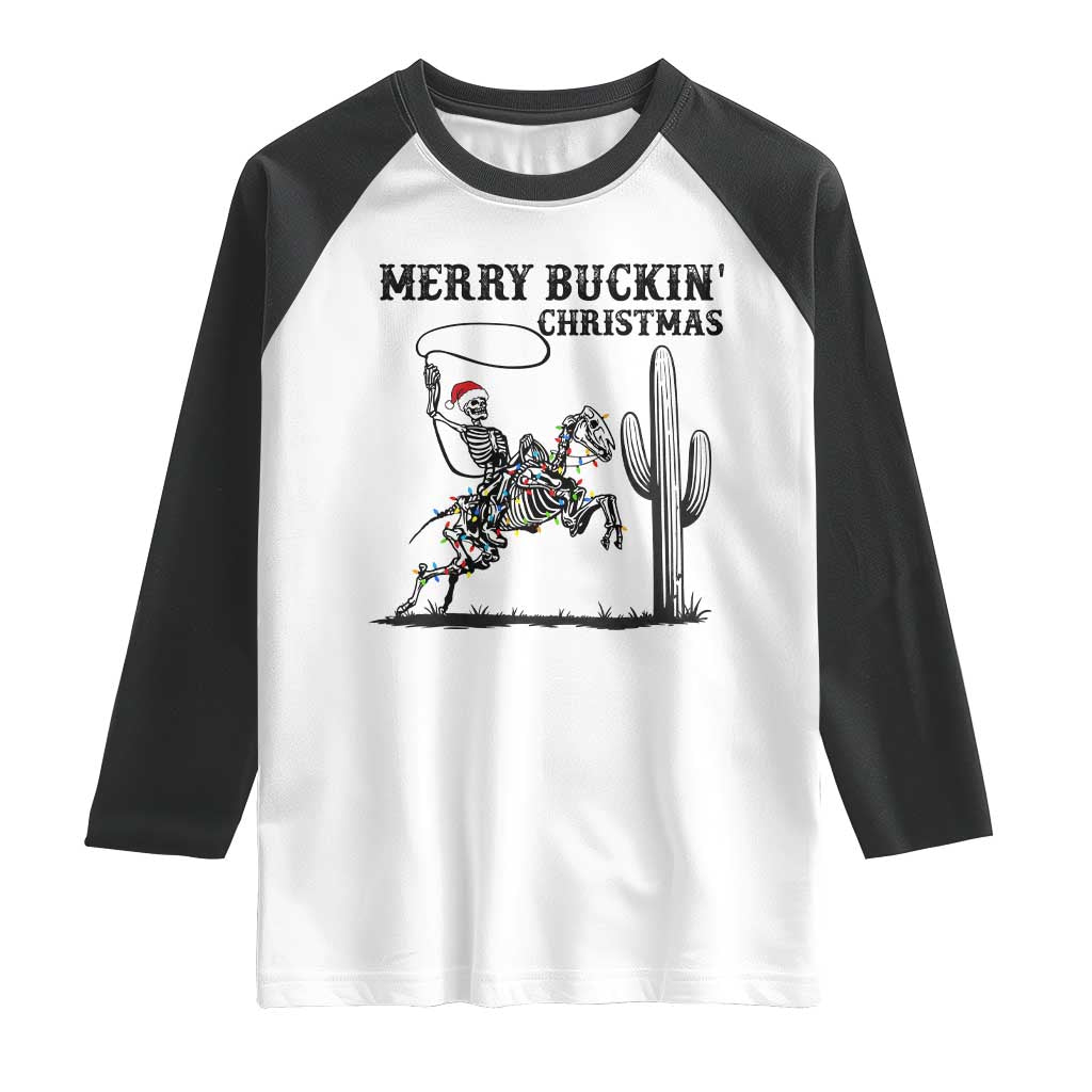 Merry Buckin Christmas Raglan Shirt Funny Skeleton Santa Horse Rider TS12 White Black Print Your Wear