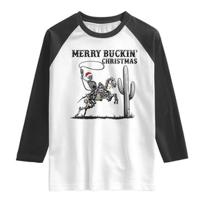 Merry Buckin Christmas Raglan Shirt Funny Skeleton Santa Horse Rider TS12 White Black Print Your Wear