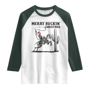 Merry Buckin Christmas Raglan Shirt Funny Skeleton Santa Horse Rider TS12 White Dark Forest Green Print Your Wear