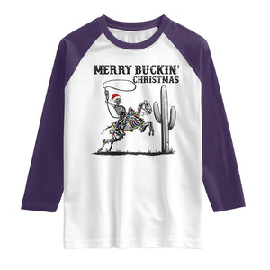 Merry Buckin Christmas Raglan Shirt Funny Skeleton Santa Horse Rider TS12 White Purple Print Your Wear