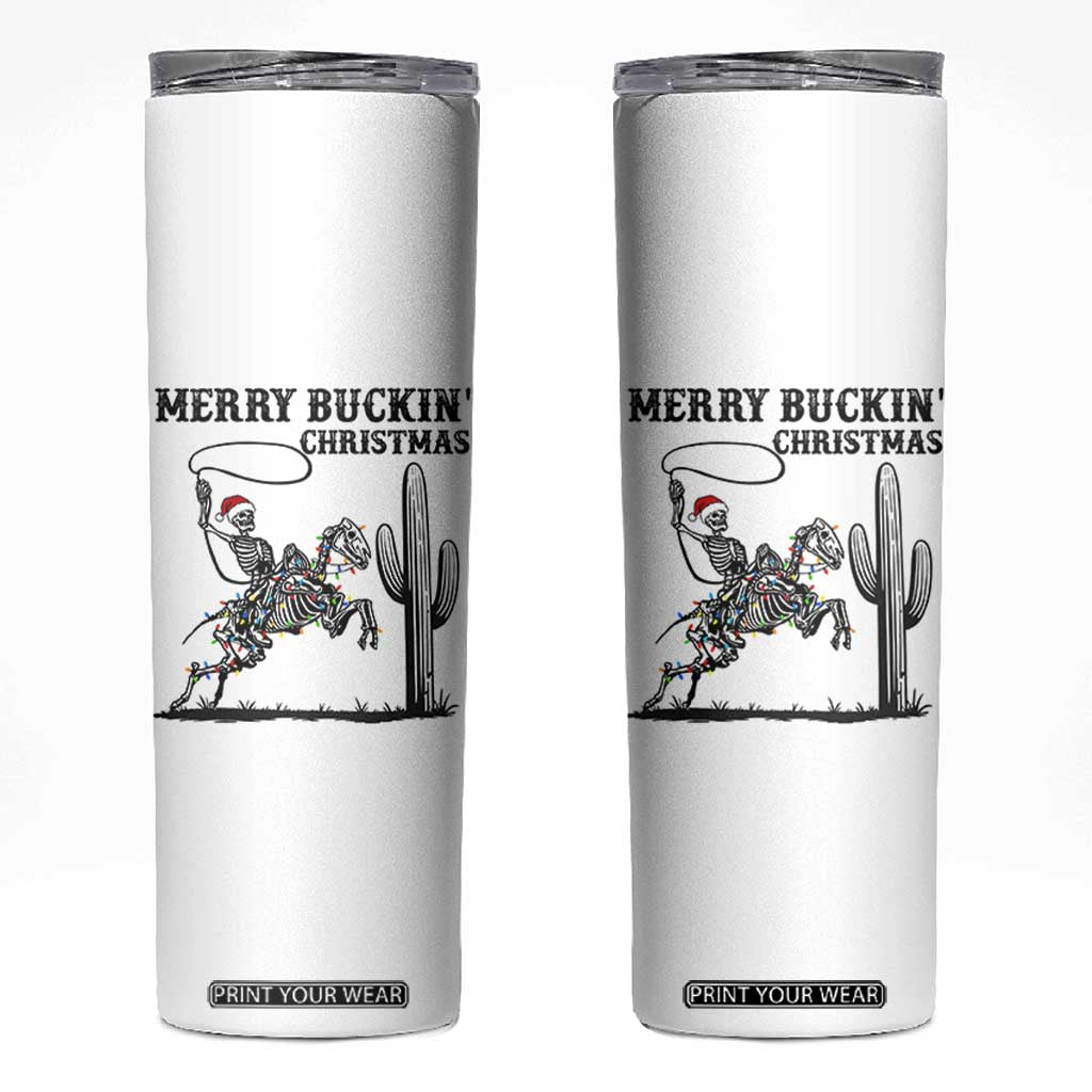 Merry Buckin Christmas Skinny Tumbler Funny Skeleton Santa Horse Rider TS12 White Print Your Wear