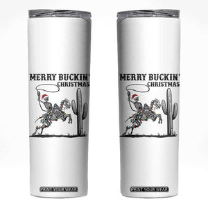 Merry Buckin Christmas Skinny Tumbler Funny Skeleton Santa Horse Rider TS12 White Print Your Wear