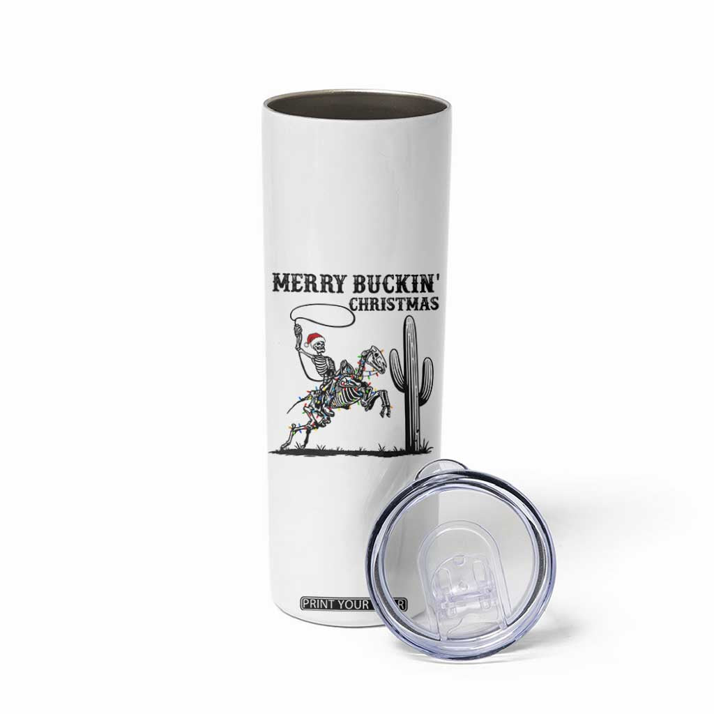 Merry Buckin Christmas Skinny Tumbler Funny Skeleton Santa Horse Rider TS12 Print Your Wear