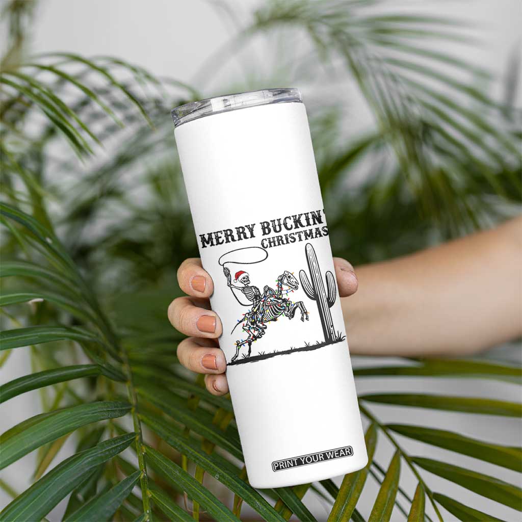 Merry Buckin Christmas Skinny Tumbler Funny Skeleton Santa Horse Rider TS12 Print Your Wear