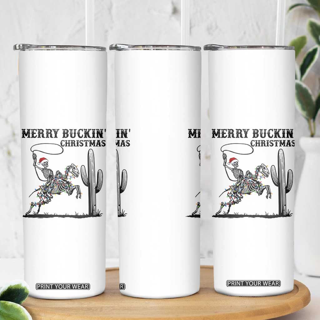 Merry Buckin Christmas Skinny Tumbler Funny Skeleton Santa Horse Rider TS12 Print Your Wear