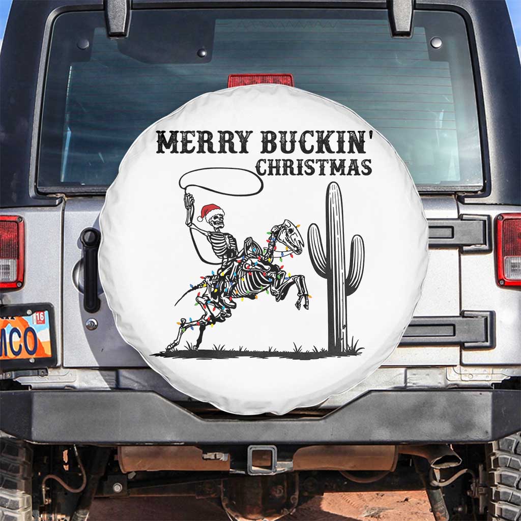 Merry Buckin Christmas Spare Tire Cover Funny Skeleton Santa Horse Rider TS12 No hole White Print Your Wear