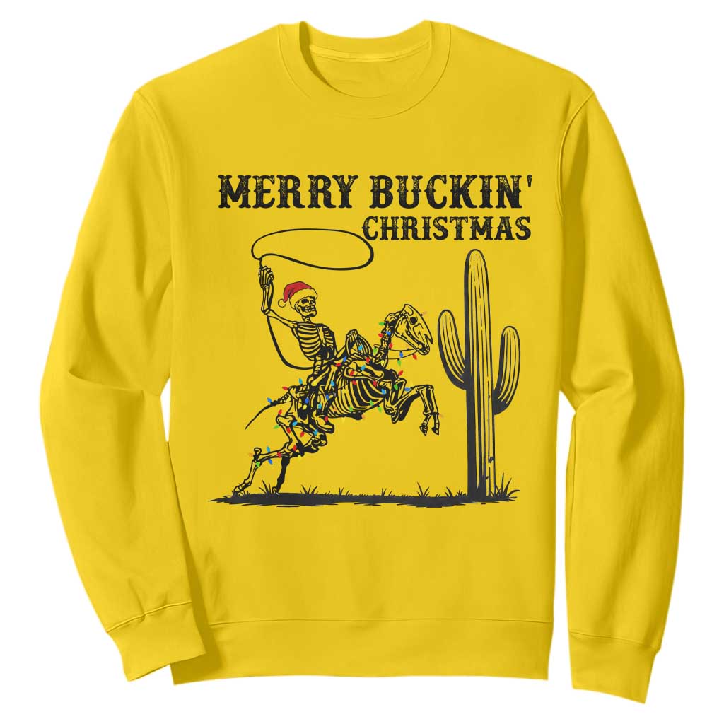 Merry Buckin Christmas Sweatshirt Funny Skeleton Santa Horse Rider TS12 Daisy Print Your Wear