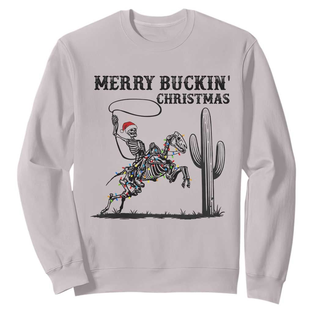 Merry Buckin Christmas Sweatshirt Funny Skeleton Santa Horse Rider TS12 Ice Gray Print Your Wear