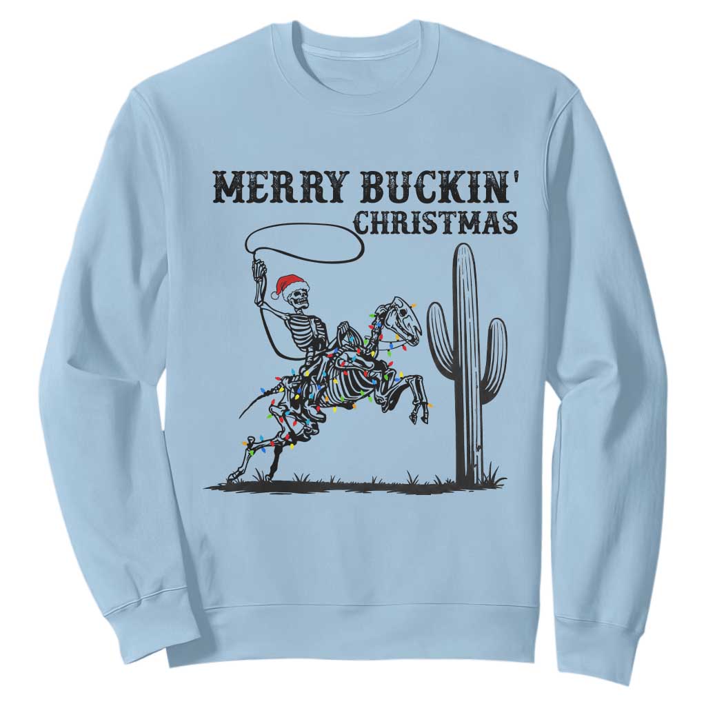 Merry Buckin Christmas Sweatshirt Funny Skeleton Santa Horse Rider TS12 Light Blue Print Your Wear