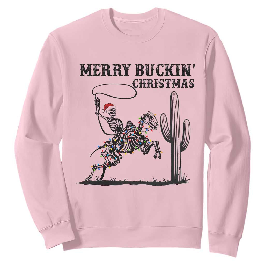 Merry Buckin Christmas Sweatshirt Funny Skeleton Santa Horse Rider TS12 Light Pink Print Your Wear