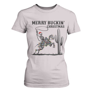Merry Buckin Christmas T Shirt For Women Funny Skeleton Santa Horse Rider TS12 Ice Gray Print Your Wear