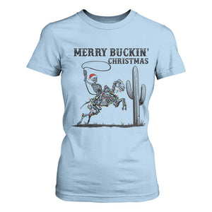 Merry Buckin Christmas T Shirt For Women Funny Skeleton Santa Horse Rider TS12 Light Blue Print Your Wear