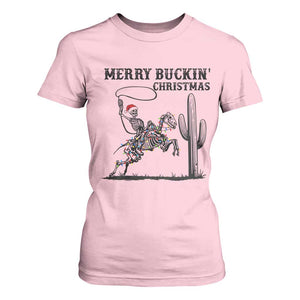 Merry Buckin Christmas T Shirt For Women Funny Skeleton Santa Horse Rider TS12 Light Pink Print Your Wear