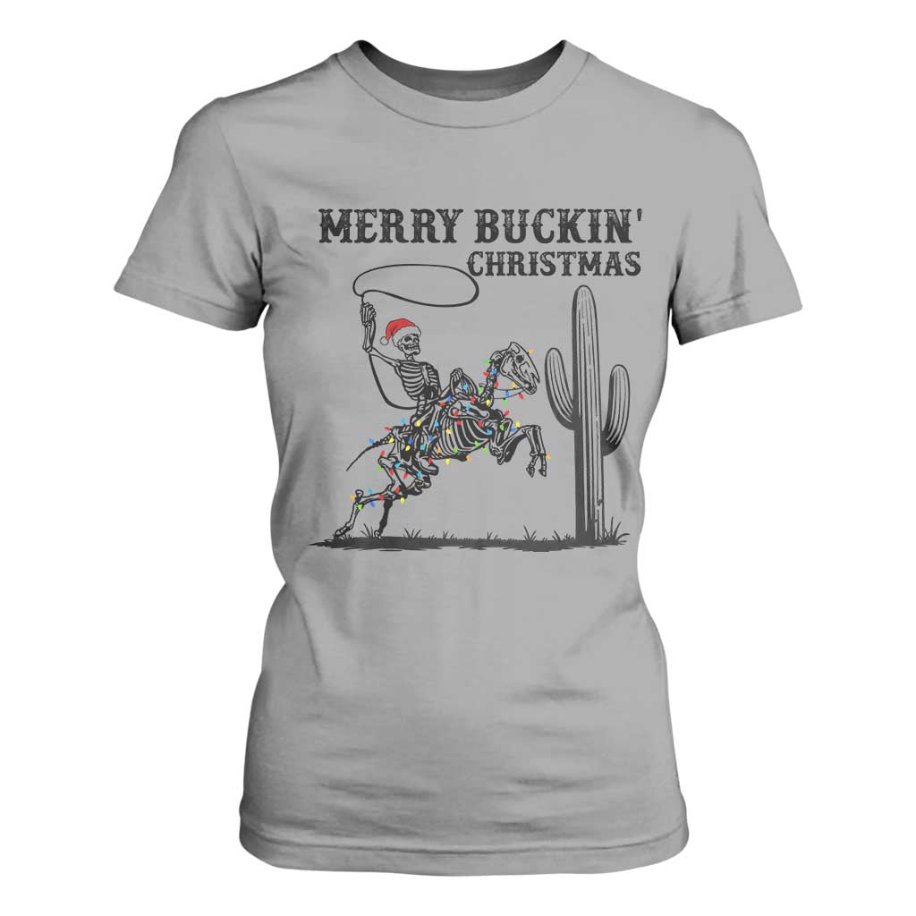 Merry Buckin Christmas T Shirt For Women Funny Skeleton Santa Horse Rider TS12 Sport Gray Print Your Wear