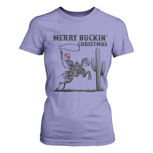 Merry Buckin Christmas T Shirt For Women Funny Skeleton Santa Horse Rider TS12 Violet Print Your Wear