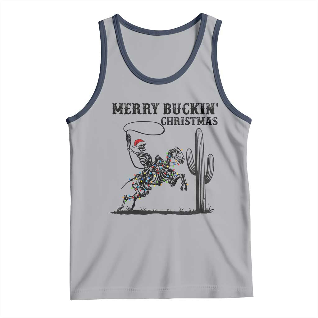 Merry Buckin Christmas Tank Top Funny Skeleton Santa Horse Rider TS12 Athletic Heather Navy Print Your Wear