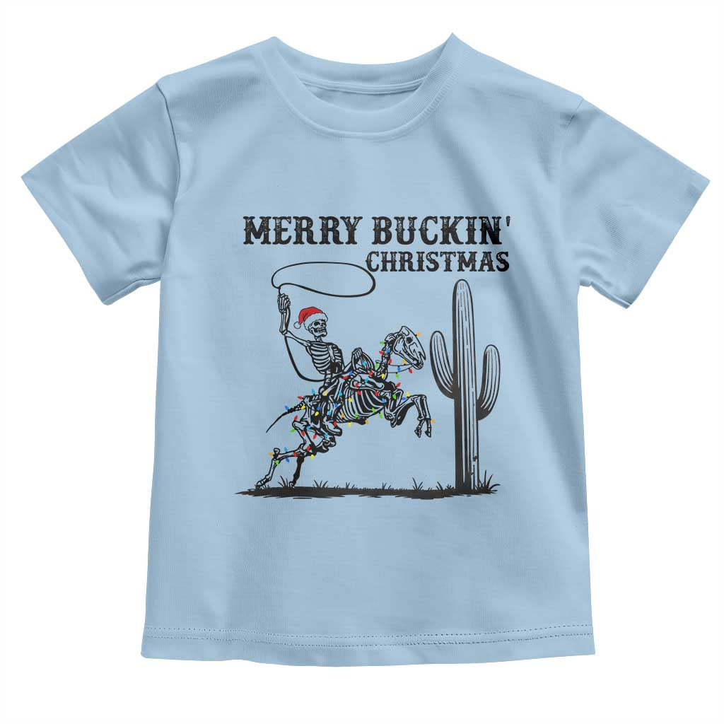 Merry Buckin Christmas Toddler T Shirt Funny Skeleton Santa Horse Rider TS12 Light Blue Print Your Wear