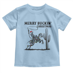 Merry Buckin Christmas Toddler T Shirt Funny Skeleton Santa Horse Rider TS12 Light Blue Print Your Wear