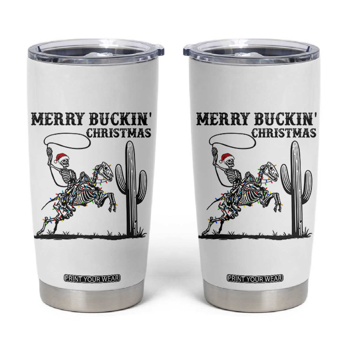 Merry Buckin Christmas Tumbler Cup Funny Skeleton Santa Horse Rider TS12 White Print Your Wear