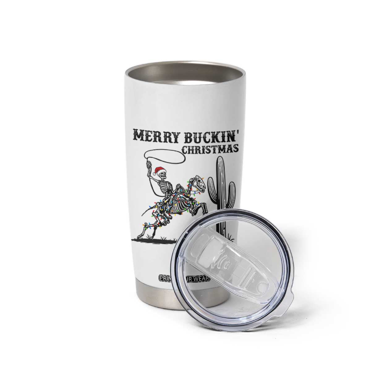 Merry Buckin Christmas Tumbler Cup Funny Skeleton Santa Horse Rider TS12 Print Your Wear