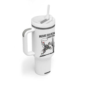 Merry Buckin Christmas Tumbler With Handle Funny Skeleton Santa Horse Rider TS12 Print Your Wear