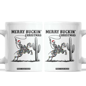 Merry Buckin Christmas Coffee Mug Funny Skeleton Santa Horse Rider TS12 White Print Your Wear