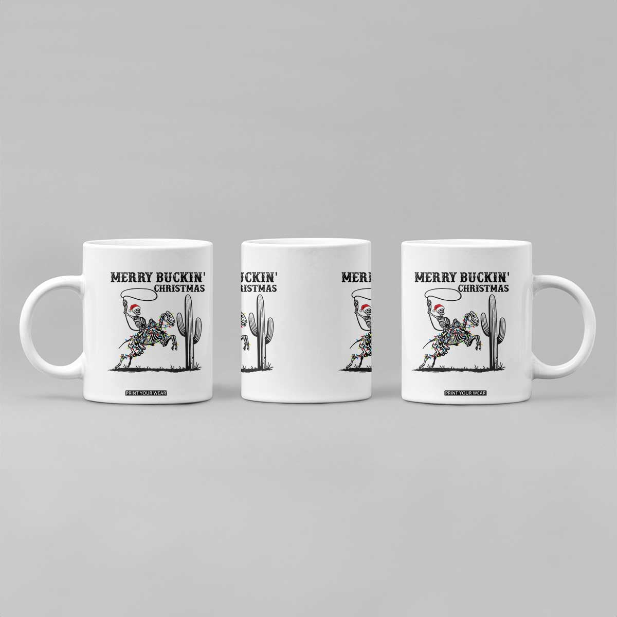 Merry Buckin Christmas Coffee Mug Funny Skeleton Santa Horse Rider TS12 Print Your Wear