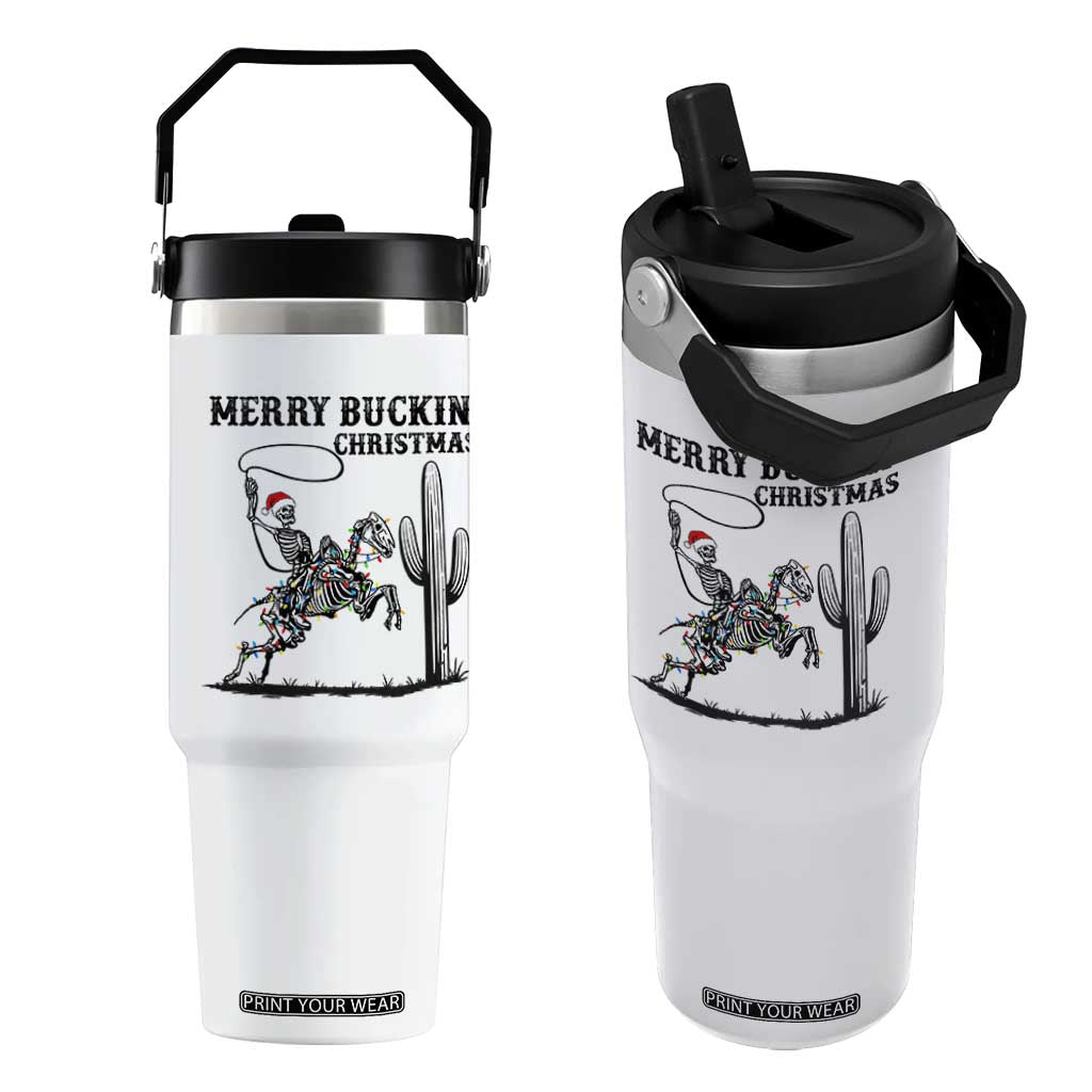 Merry Buckin Christmas Flip Straw Tumbler Funny Skeleton Santa Horse Rider TS12 One Size: 30 oz White Print Your Wear