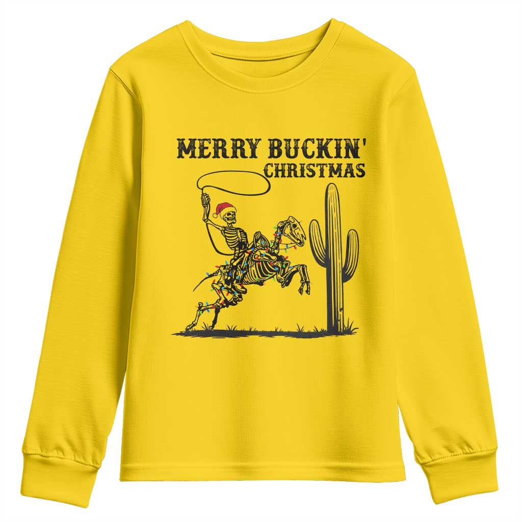 Merry Buckin Christmas Youth Sweatshirt Funny Skeleton Santa Horse Rider TS12 Daisy Print Your Wear