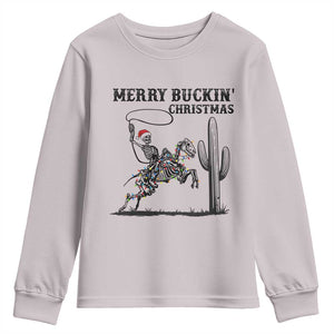 Merry Buckin Christmas Youth Sweatshirt Funny Skeleton Santa Horse Rider TS12 Ice Gray Print Your Wear