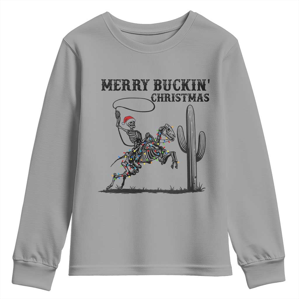Merry Buckin Christmas Youth Sweatshirt Funny Skeleton Santa Horse Rider TS12 Sport Gray Print Your Wear