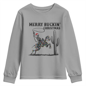 Merry Buckin Christmas Youth Sweatshirt Funny Skeleton Santa Horse Rider TS12 Sport Gray Print Your Wear