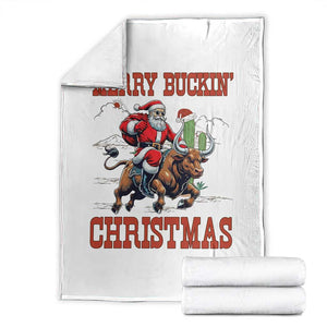 Western Black Santa Merry Buckin Christmas Throw Blanket Funny Rodeo TS12 White Print Your Wear