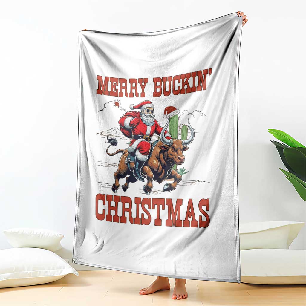 Western Black Santa Merry Buckin Christmas Throw Blanket Funny Rodeo TS12 Print Your Wear