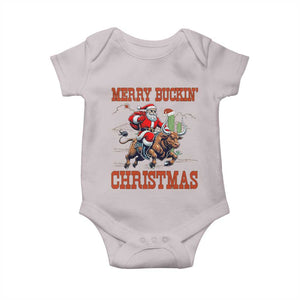 Western Black Santa Merry Buckin Christmas Baby Onesie Funny Rodeo TS12 Ice Gray Print Your Wear