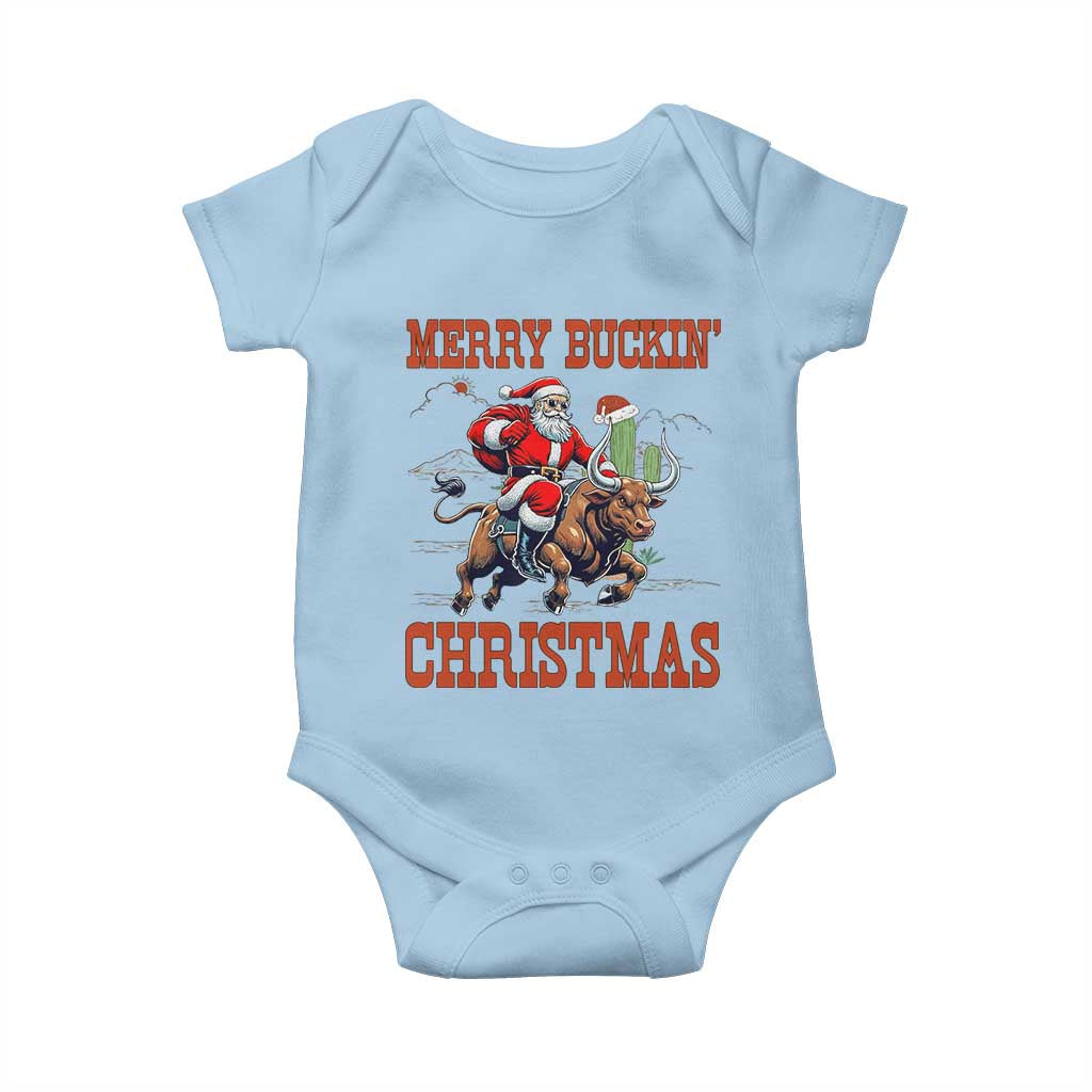 Western Black Santa Merry Buckin Christmas Baby Onesie Funny Rodeo TS12 Light Blue Print Your Wear