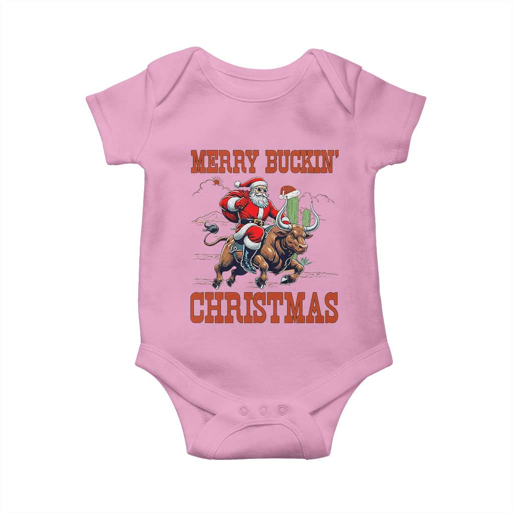 Western Black Santa Merry Buckin Christmas Baby Onesie Funny Rodeo TS12 Light Pink Print Your Wear