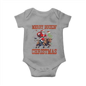 Western Black Santa Merry Buckin Christmas Baby Onesie Funny Rodeo TS12 Sport Gray Print Your Wear