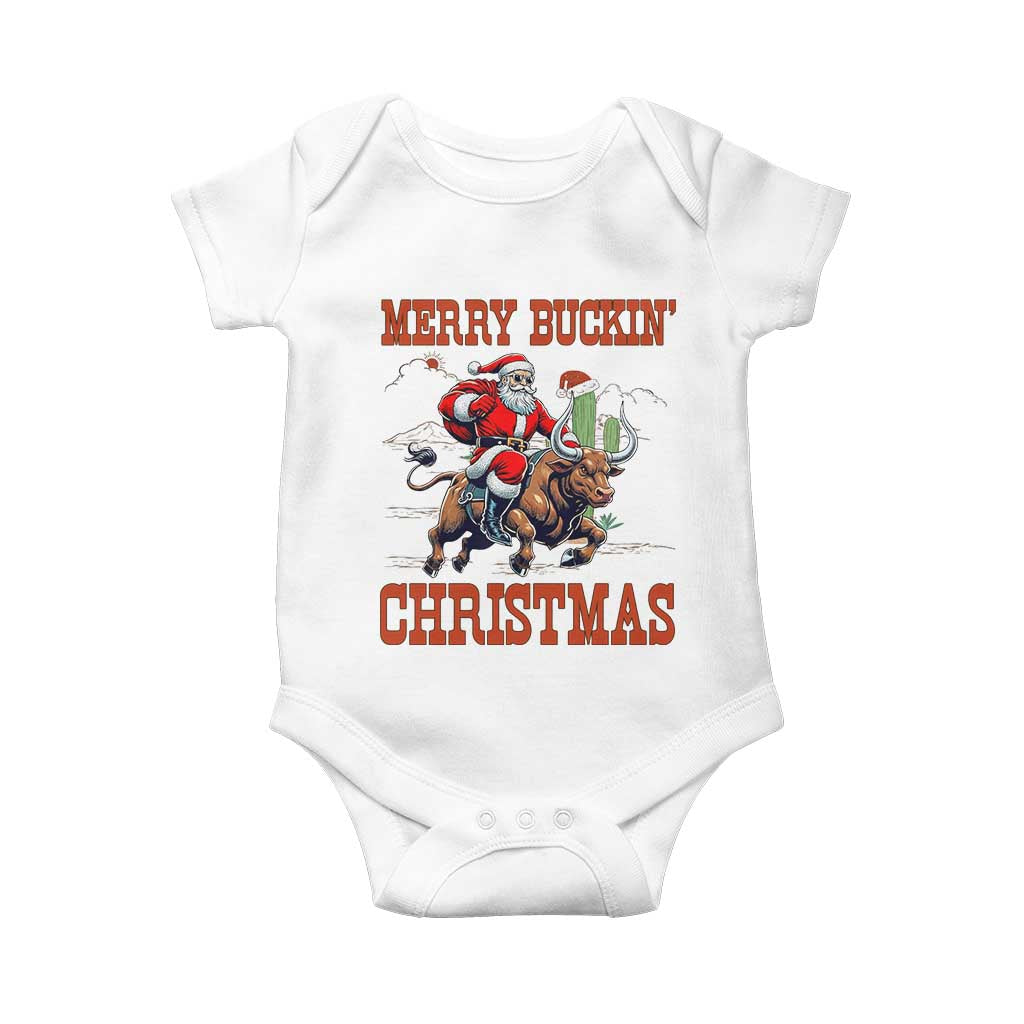 Western Black Santa Merry Buckin Christmas Baby Onesie Funny Rodeo TS12 White Print Your Wear