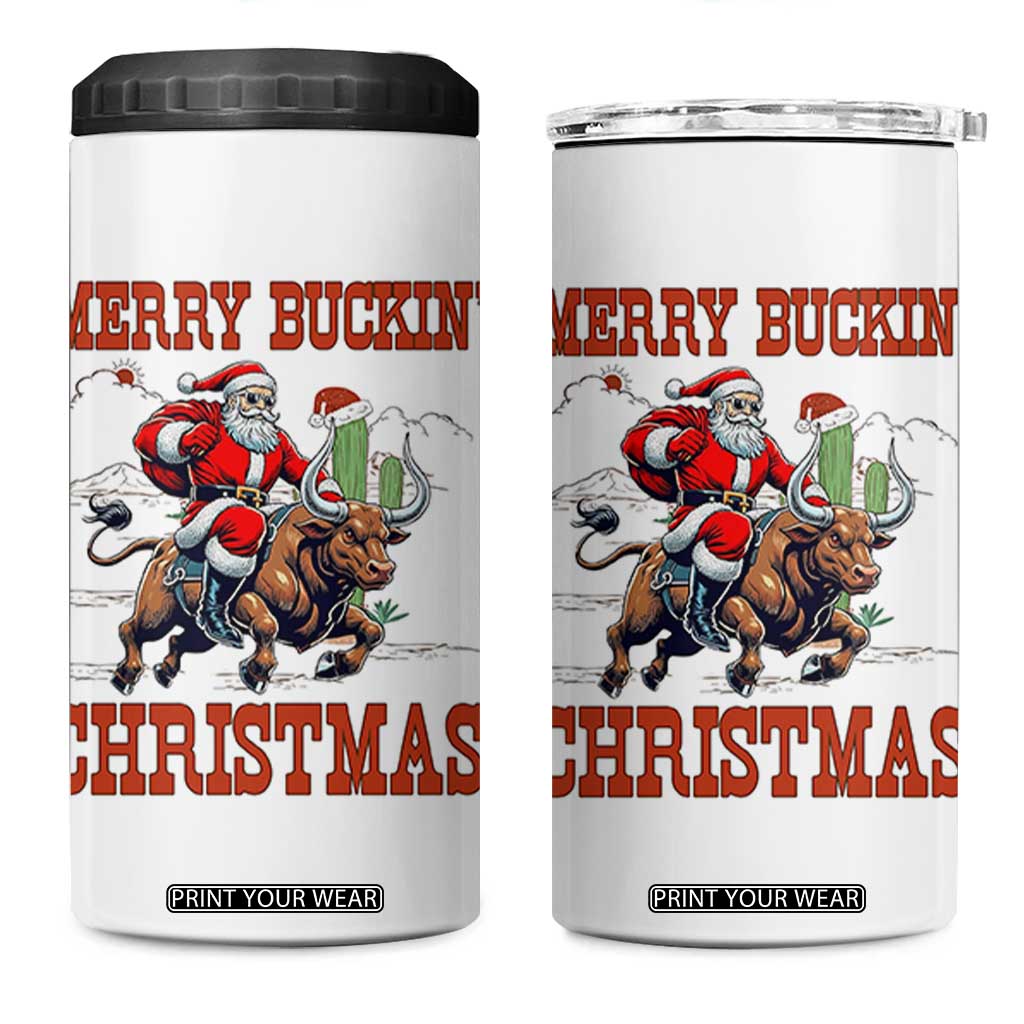 Western Black Santa Merry Buckin Christmas 4 in 1 Can Cooler Tumbler Funny Rodeo TS12 One Size: 16 oz White Print Your Wear