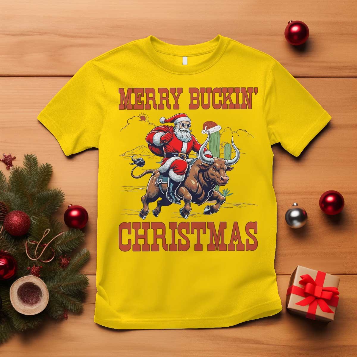 Western Black Santa Merry Buckin Christmas T Shirt Funny Rodeo TS12 Daisy Print Your Wear