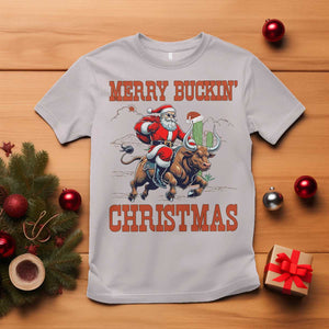 Western Black Santa Merry Buckin Christmas T Shirt Funny Rodeo TS12 Ice Gray Print Your Wear